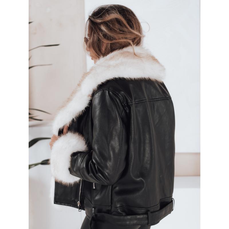 Dámská zimní bunda ramoneska s kožešinou černá