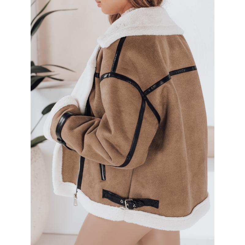 Dámska zimná bunda s kožušinkou, hnedá