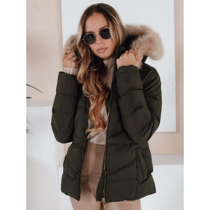 Női steppelt téli kabát, zöld