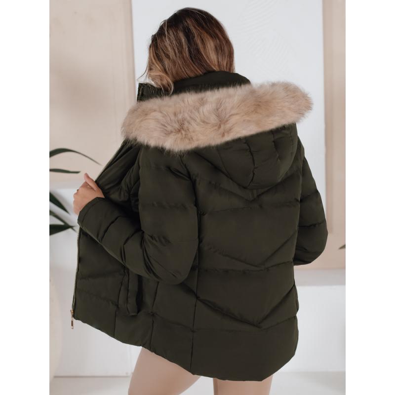 Női steppelt téli kabát, zöld