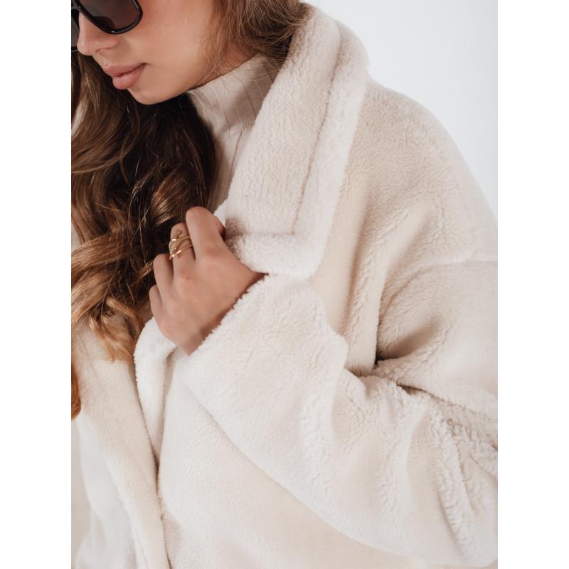 Dámska zimná bunda z dlhej krémovej plyšovej kožušiny