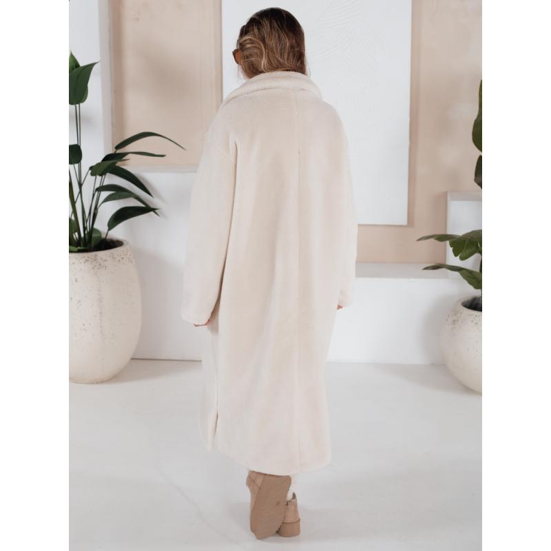 Dámska zimná bunda z dlhej krémovej plyšovej kožušiny