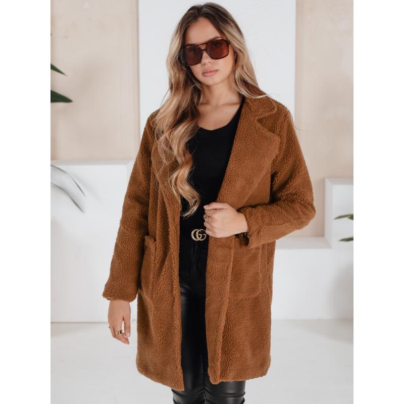 Dámska zimná bunda z hnedej plyšovej kožušiny