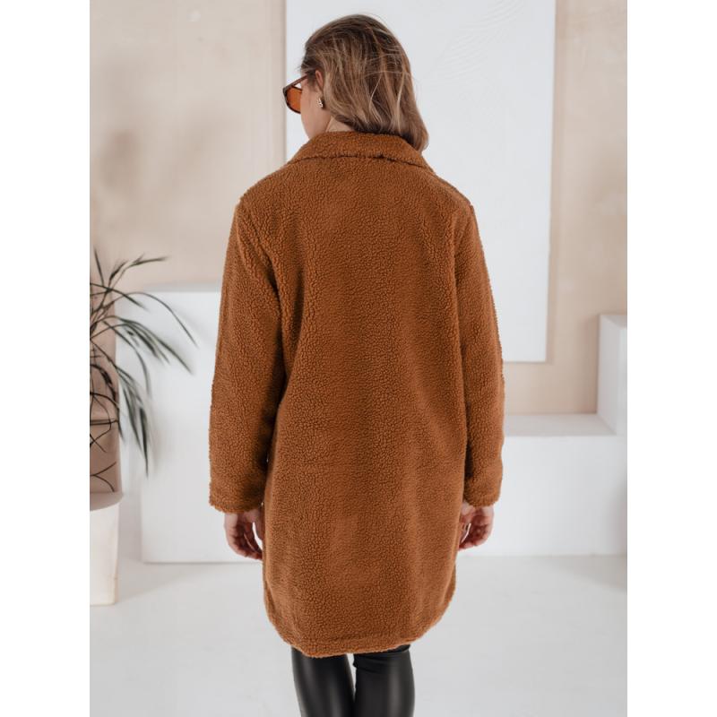 Dámska zimná bunda z hnedej plyšovej kožušiny