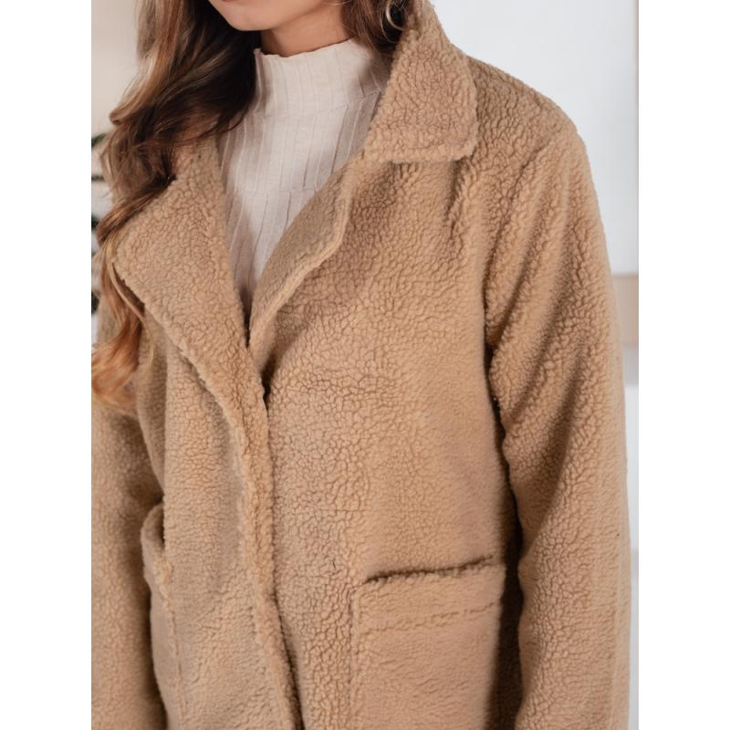 Dámska zimná bunda z béžovej plyšovej kožušiny