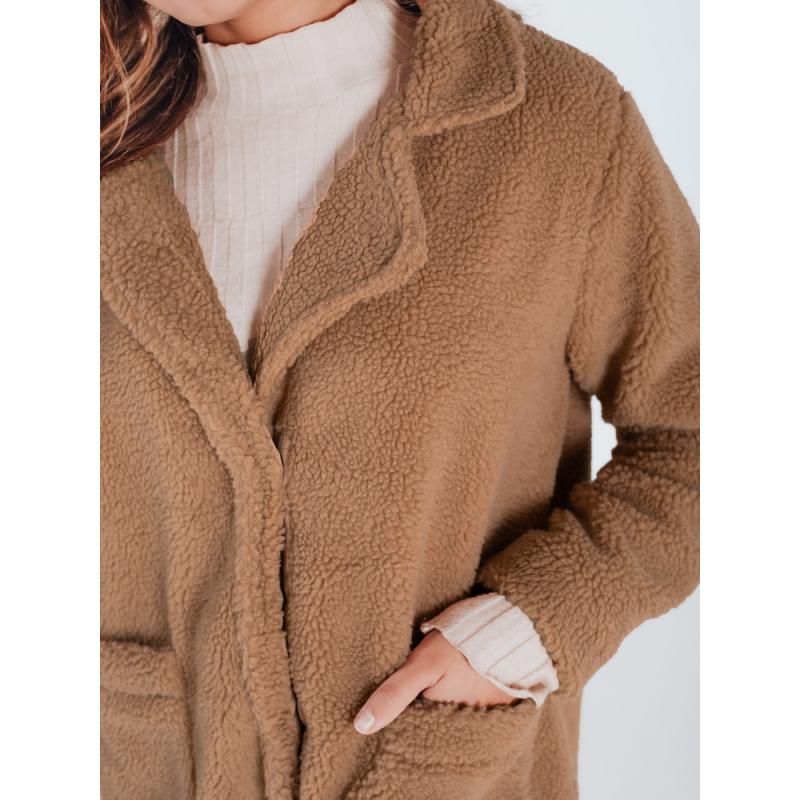 Dámska zimná bunda z plyšovej kožušiny, kamelová