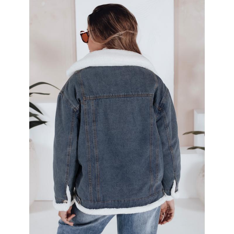Dámska denimová zimná bunda s kožušinou, modrá