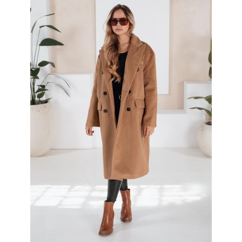 Dámska zimná bunda, dlhá oversized, kamelová