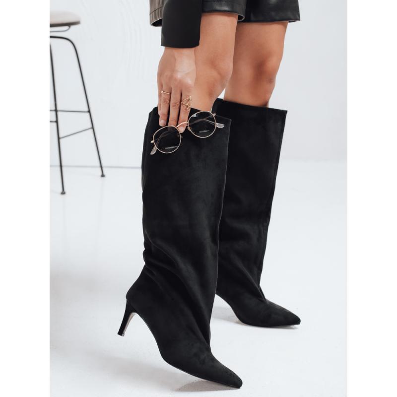 Dámské kozačky se širokým svrškem, semišové, černé