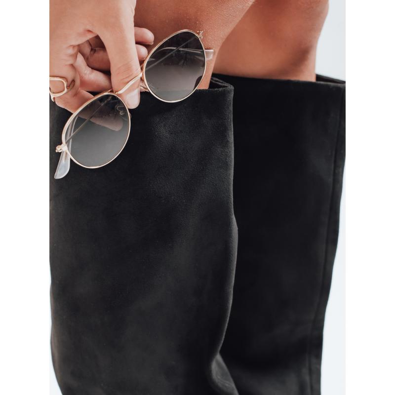 Dámské kozačky se širokým svrškem, semišové, černé