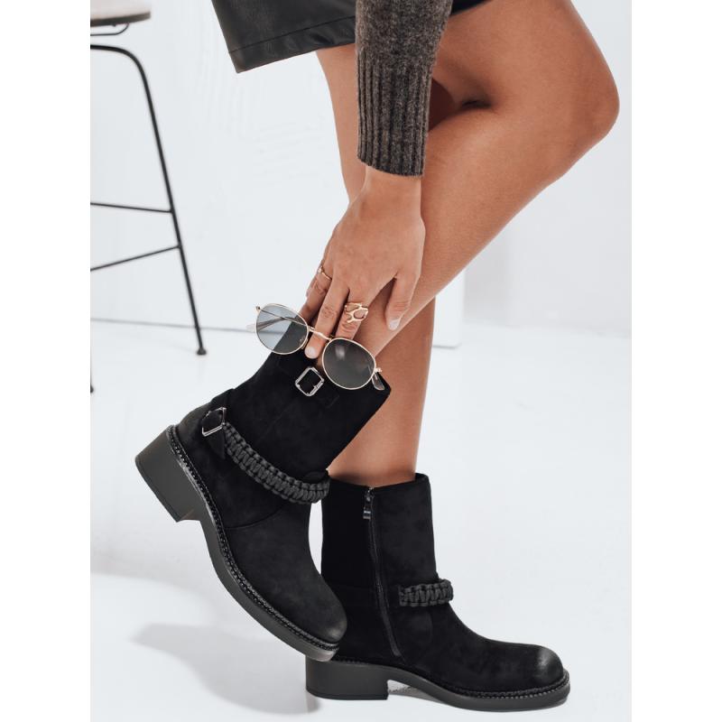 Dámské kotníkové boty, semišové, černé