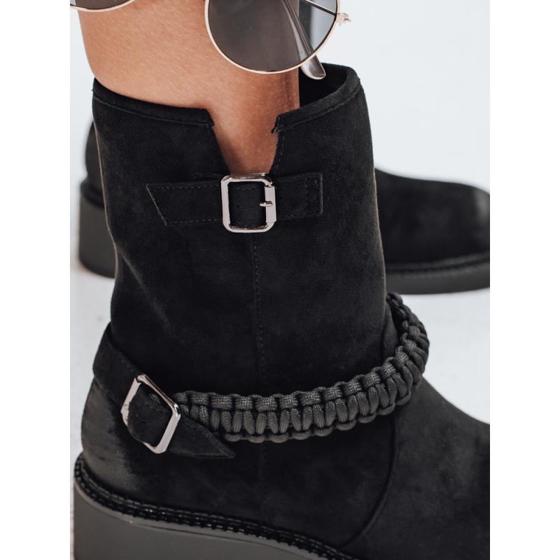 Dámské kotníkové boty, semišové, černé