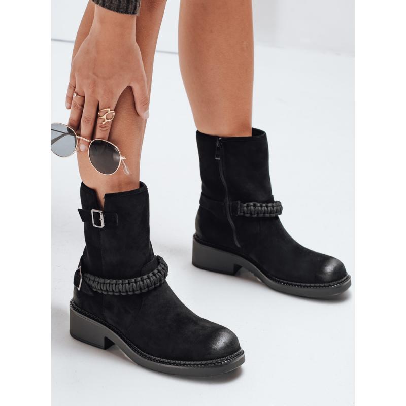 Dámské kotníkové boty, semišové, černé
