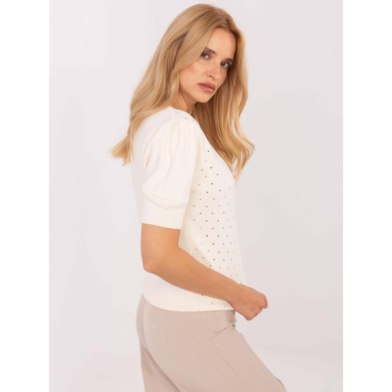 Světle béžový dámský svetr s kamínky