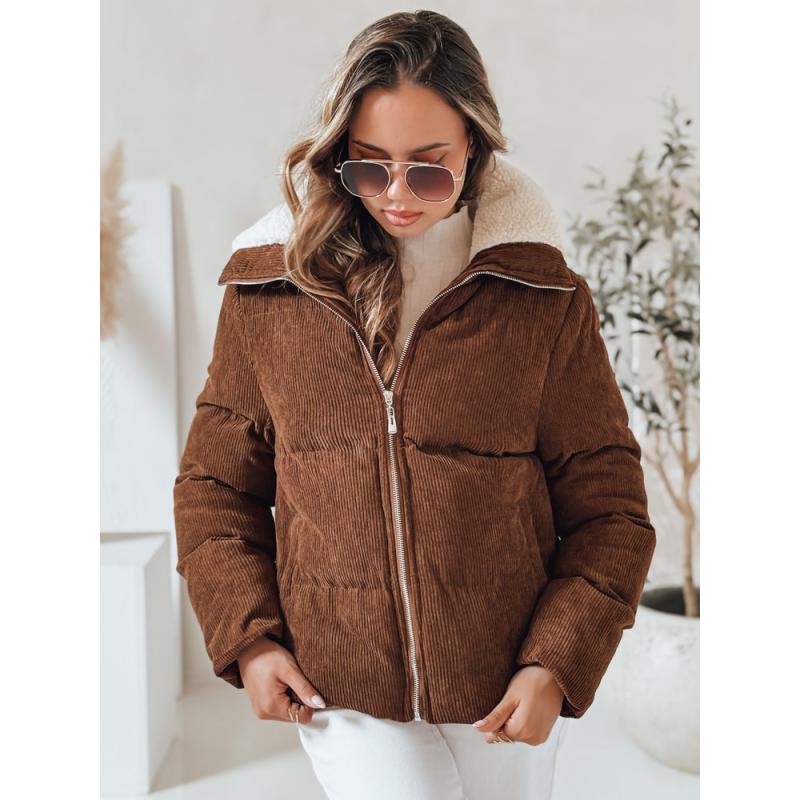 Dámska zimná bunda z manšestru TRENDYGLAM hnedá