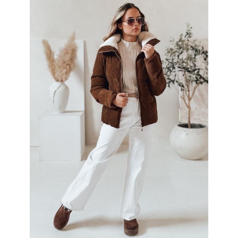 Dámska zimná bunda z manšestru TRENDYGLAM hnedá