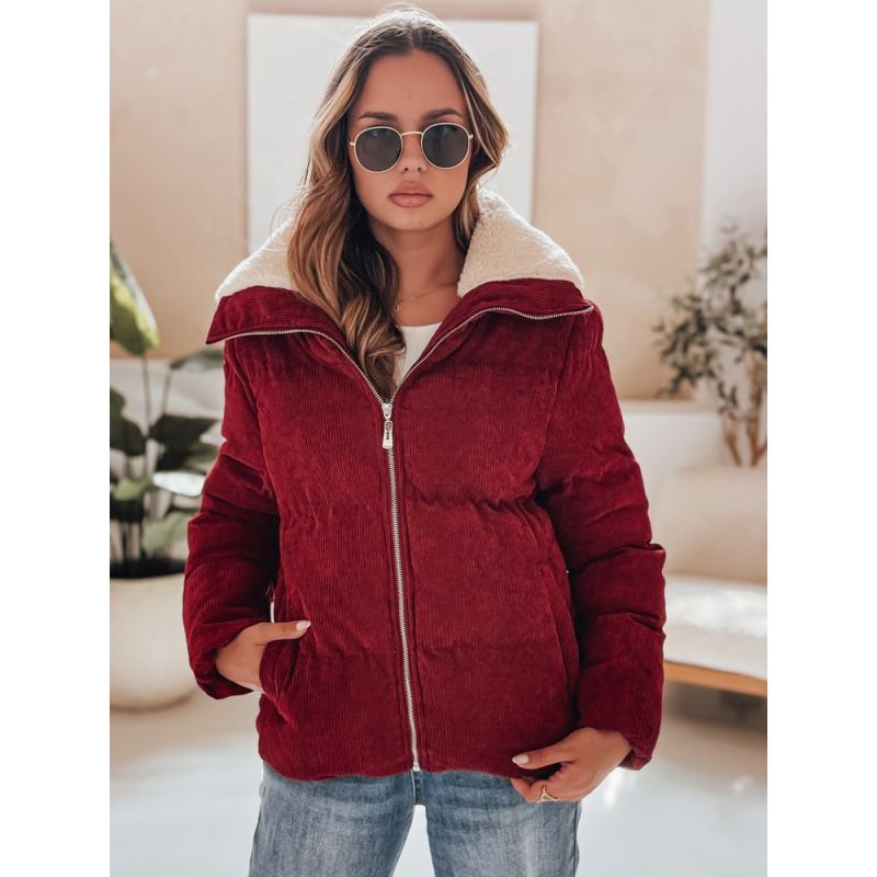 Női téli kabát TRENDYGLAM manšestrából, bordó