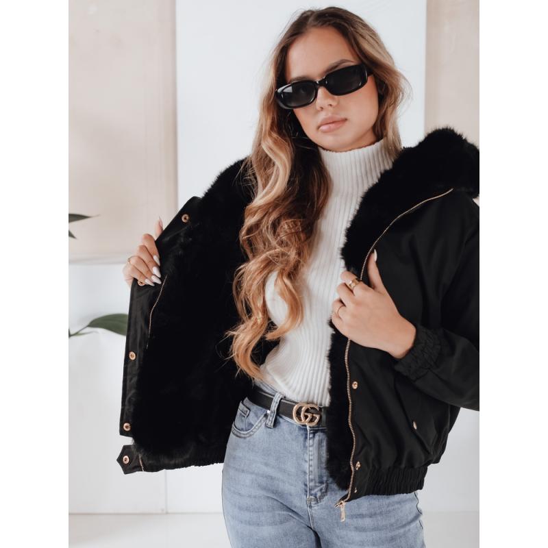 Dámská zimní bunda VESSADA krátká s kožešinou černá