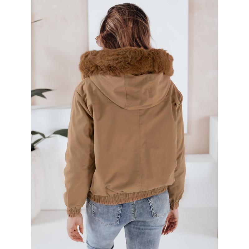 Dámska krátka zimná bunda VESSADA s kožušinkou, svetlo hnedá