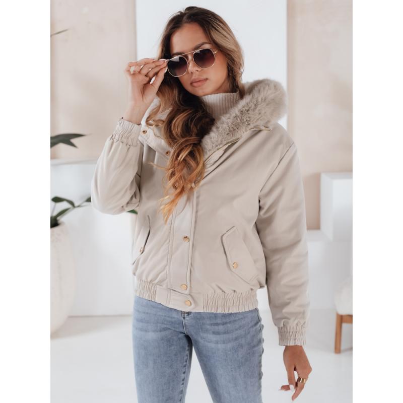 Dámská zimní bunda VESSADA krátká s kožešinou světle béžová