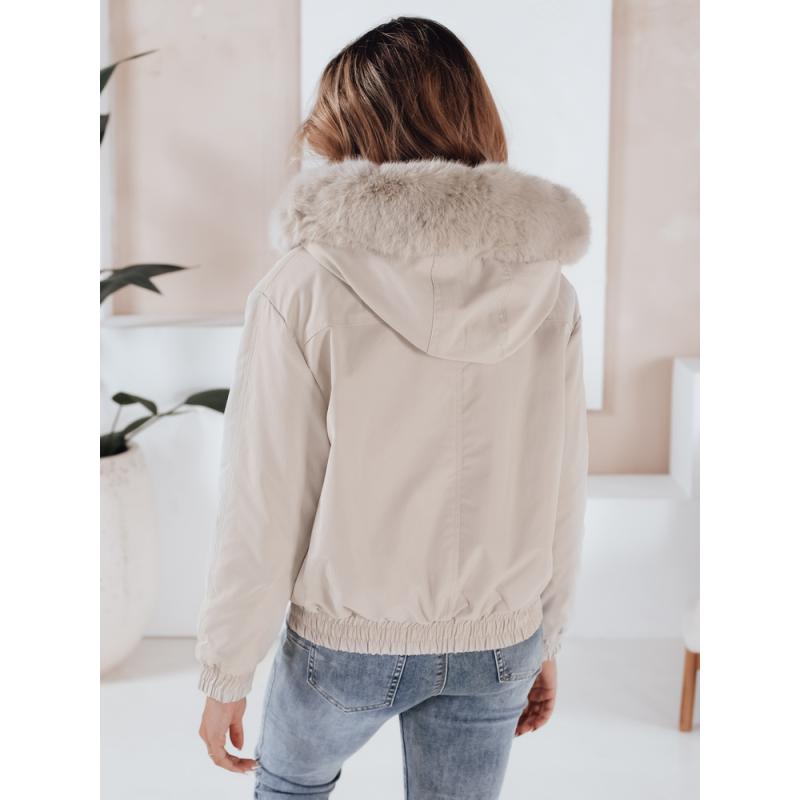 Dámská zimní bunda VESSADA krátká s kožešinou světle béžová