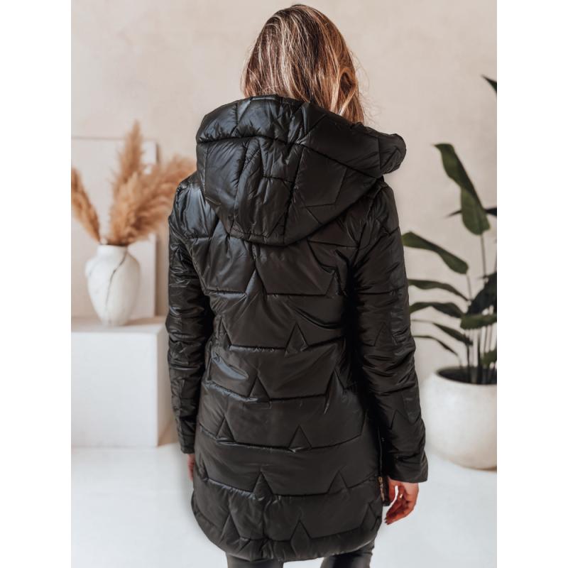 Dámska prešívaná zimná bunda s kapucňou, čierna