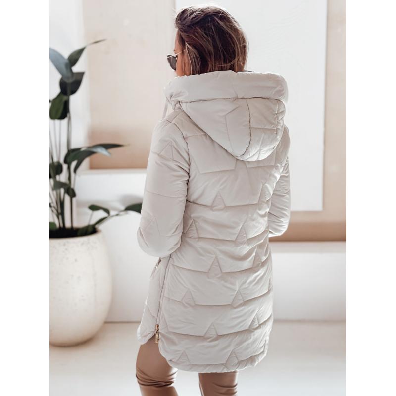 Dámska prešívaná zimná bunda s kapucňou, svetlo sivá