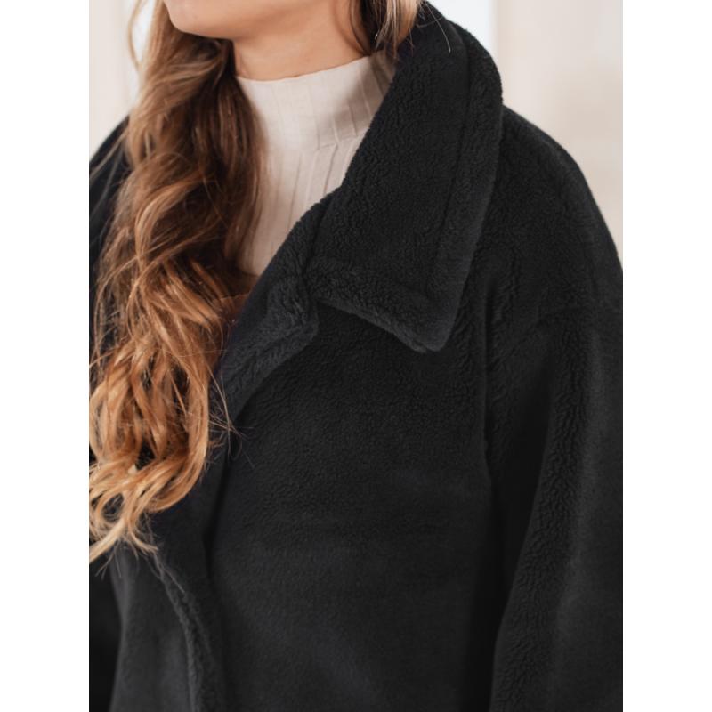 Női téli kabát plüssszőrmeből, hosszú, fekete