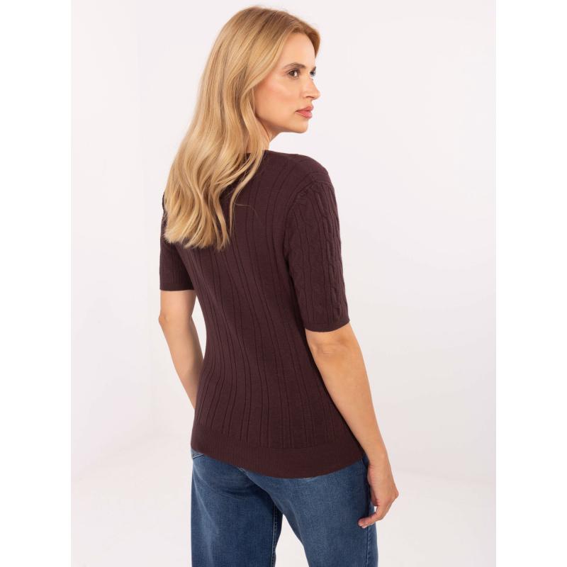 Sötétbarna női pulóver copfokkal