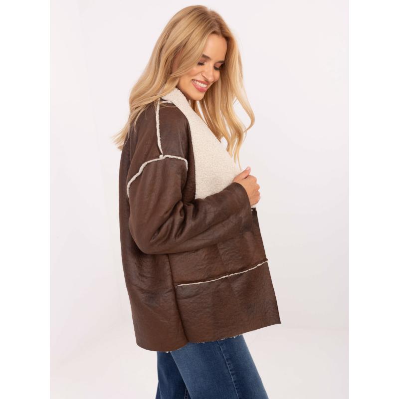 Hnedá dámska bunda bez zapínania