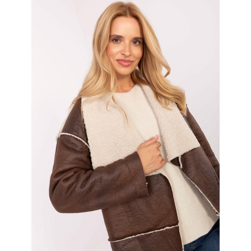 Hnedá dámska bunda bez zapínania