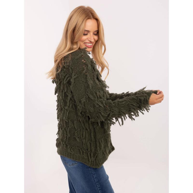 Khaki női kardigán rojtokkal RUE PARIS