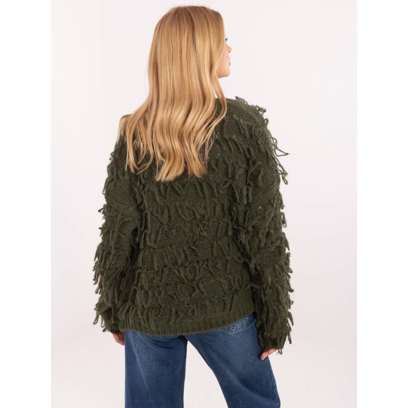 Khaki női kardigán rojtokkal RUE PARIS