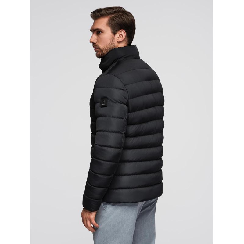 Pánská prošívaná bunda s stojáčkem a zipy na hrudi – černá V1 OM-JALP-0260