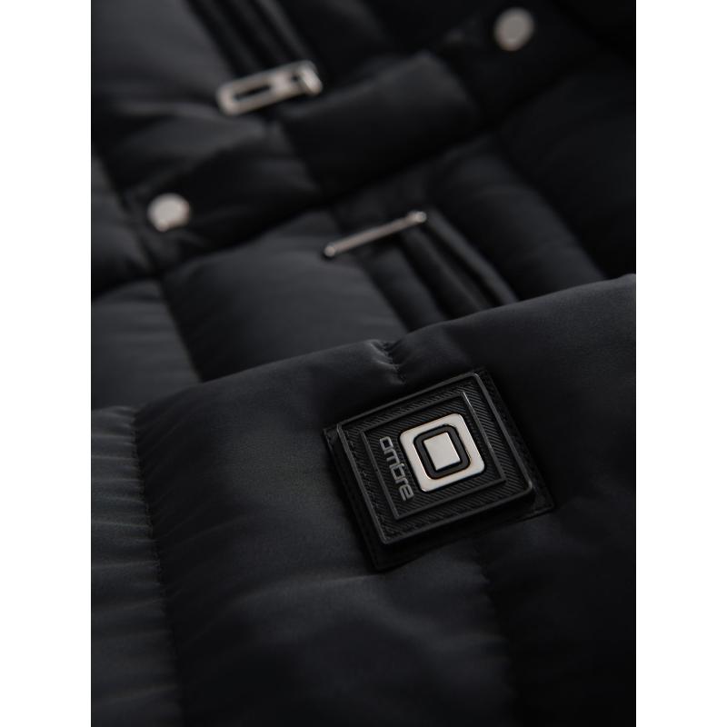 Pánská prošívaná bunda s stojáčkem a zipy na hrudi – černá V1 OM-JALP-0260