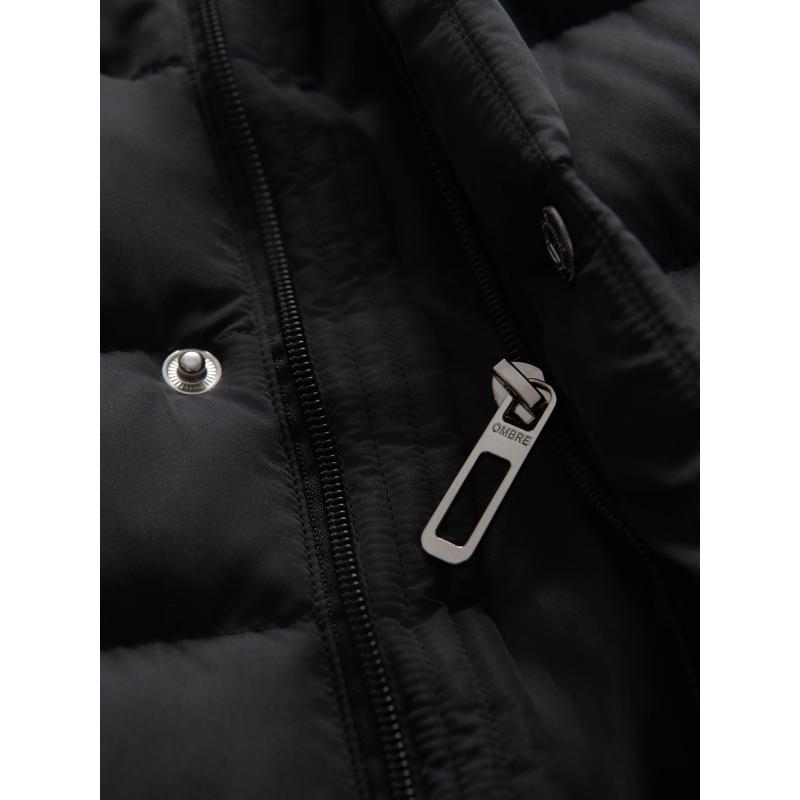 Pánská prošívaná bunda s stojáčkem a zipy na hrudi – černá V1 OM-JALP-0260