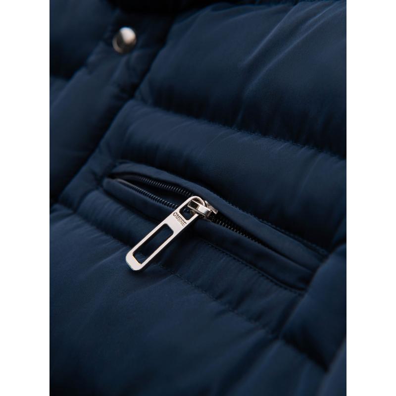 Pánská prošívaná bunda s stojáčkem a zipy na hrudi – tmavě modrá V2 OM-JALP-0260