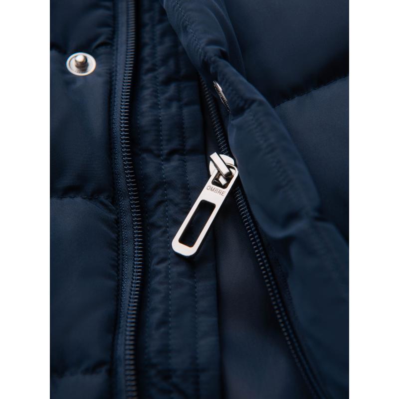 Pánská prošívaná bunda s stojáčkem a zipy na hrudi – tmavě modrá V2 OM-JALP-0260
