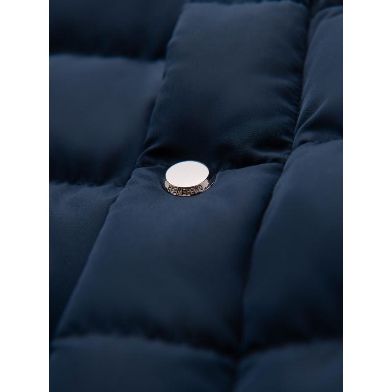 Pánská prošívaná bunda s stojáčkem a zipy na hrudi – tmavě modrá V2 OM-JALP-0260