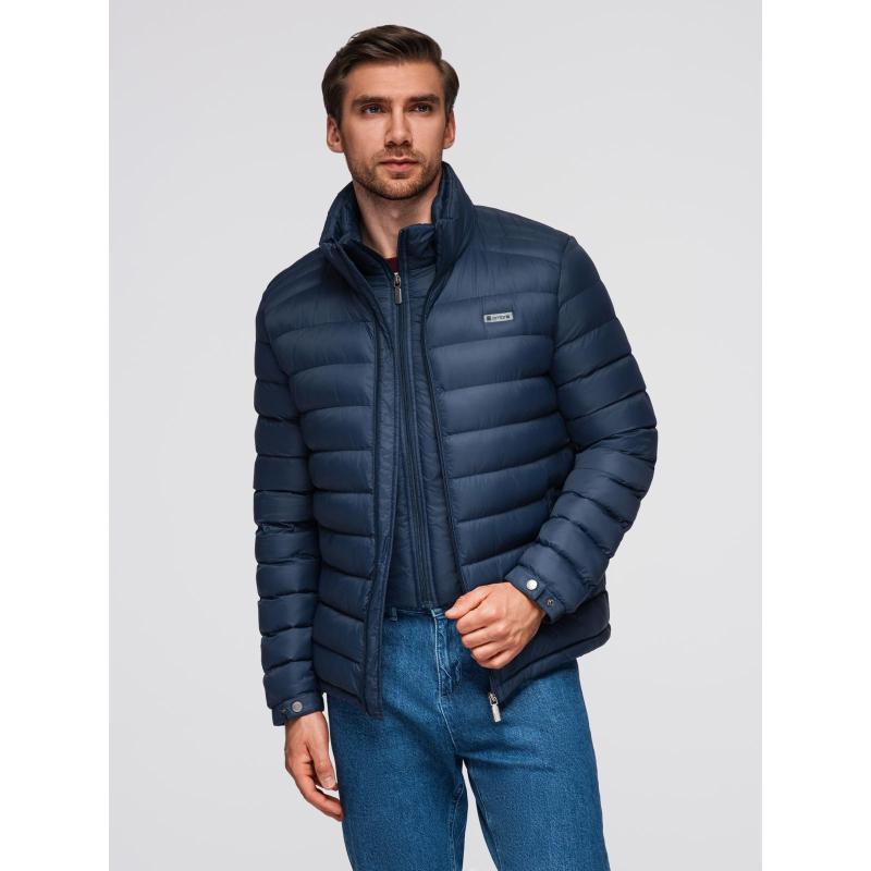 Pánská prošívaná bunda s stojáčkem a zipy na hrudi – černá V1 OM-JALP-0260