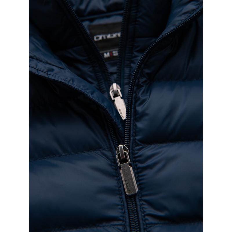 Pánská prošívaná bunda s stojáčkem a zipy na hrudi – černá V1 OM-JALP-0260