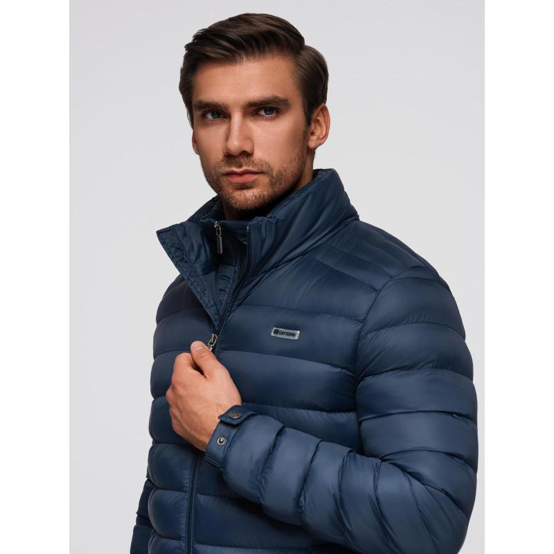 Pánská prošívaná bunda s stojáčkem a zipy na hrudi – černá V1 OM-JALP-0260