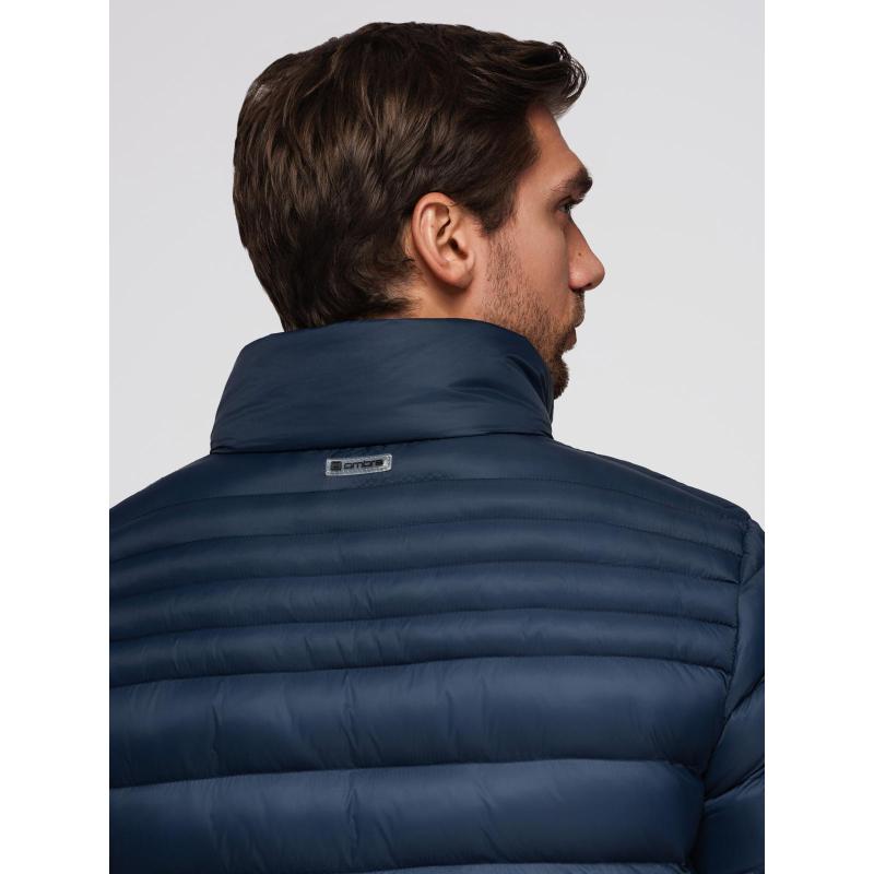 Pánská prošívaná bunda s stojáčkem a zipy na hrudi – černá V1 OM-JALP-0260