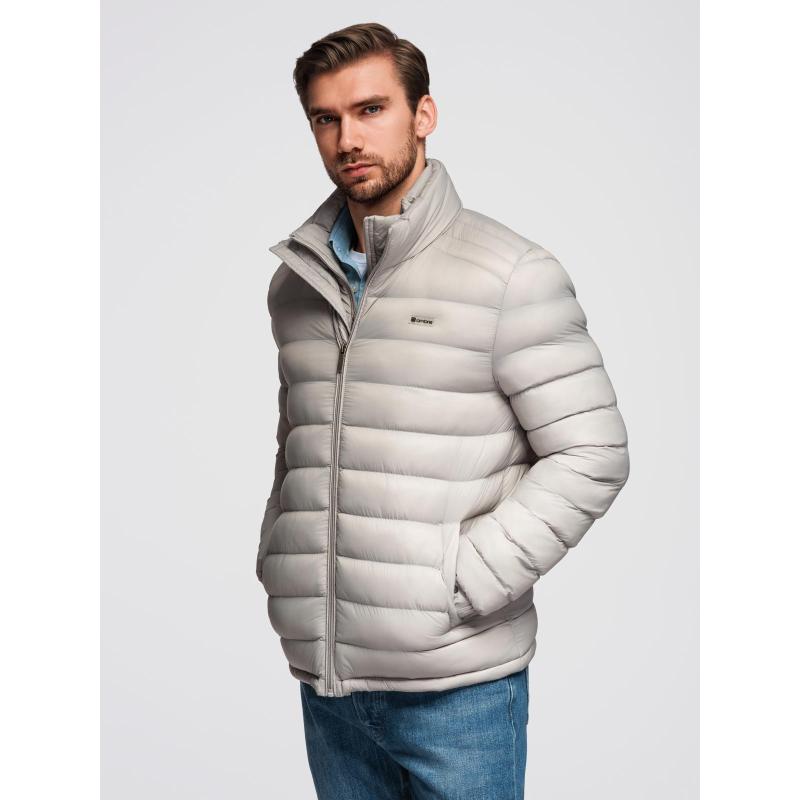 Pánská prošívaná bunda s stojáčkem a zipy na hrudi – tmavě modrá V2 OM-JALP-0260