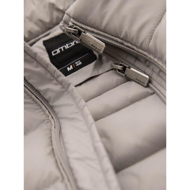 Pánská prošívaná bunda s stojáčkem a zipy na hrudi – tmavě modrá V2 OM-JALP-0260