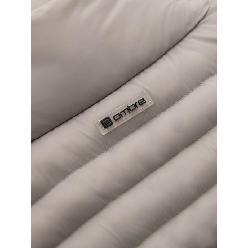 Pánská prošívaná bunda s stojáčkem a zipy na hrudi – tmavě modrá V2 OM-JALP-0260