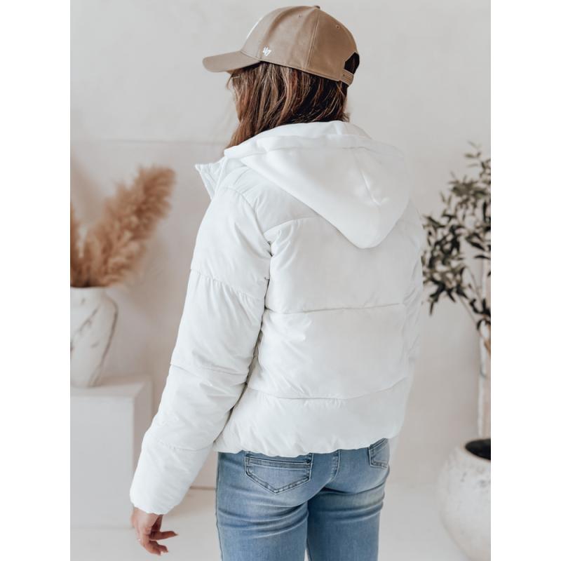 Dámska krátka péřová bunda GLAMVO s kapucňou, biela