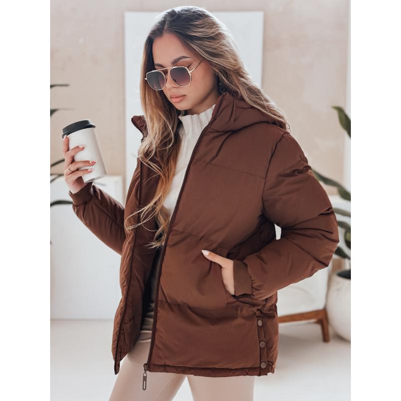 Női steppelt kabát kapucnival MISSFROST, barna