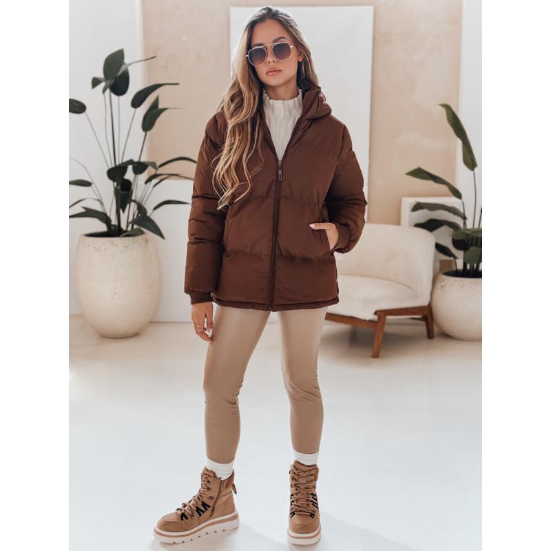 Női steppelt kabát kapucnival MISSFROST, barna