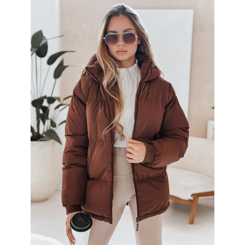 Női steppelt kabát kapucnival MISSFROST, barna